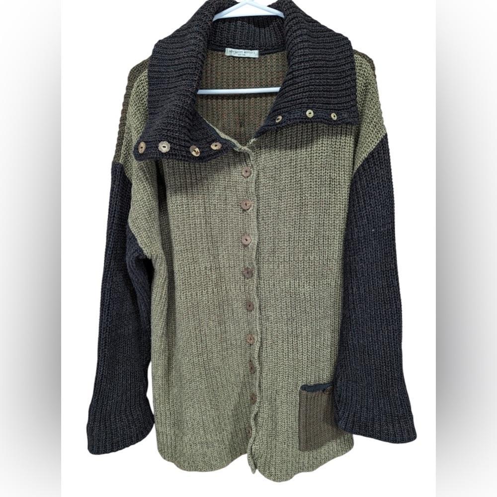 Margaret Winters Classic Colorblock‎ Chunky Knit Sweater Cardigan Size Large